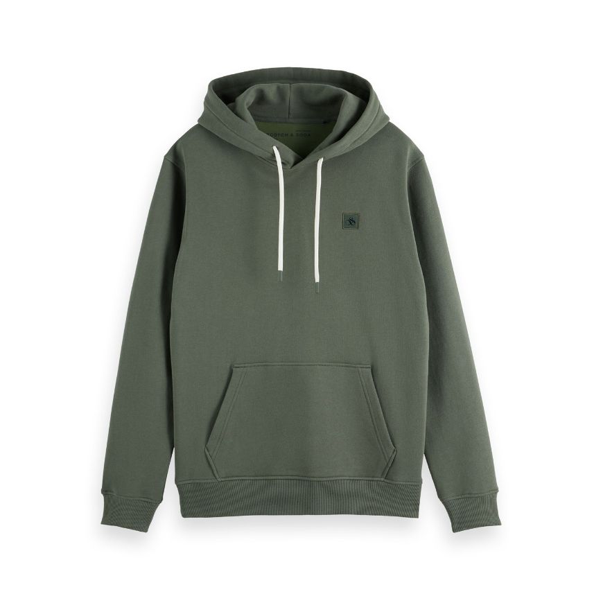 Picture of SCOTCH&SODA MEN'S SEASONAL CORE - REGULAR FIT LOGO BADGE HOODIE IN DARK GREEN