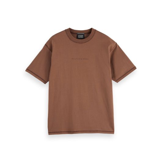 Picture of SCOTCH&SODA MEN'S SEASONAL CORE - RELAXED FIT LOGO T-SHIRT IN MEDIUM BROWN 1