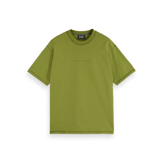 Picture of SCOTCH&SODA MEN'S SEASONAL CORE - RELAXED FIT LOGO T-SHIRT IN DARK GREEN 1