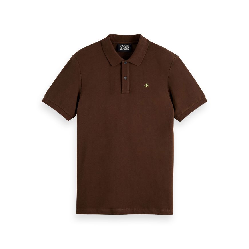 Picture of SCOTCH&SODA MEN'S SEASONAL CORE - REGULAR FIT POLO IN DARK BROWN