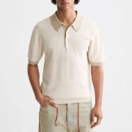 Picture of SCOTCH&SODA MEN'S REGULAR FIT KNITTED TONE ON TONE STRIPED POLO IN LIGHT BEIGE 4