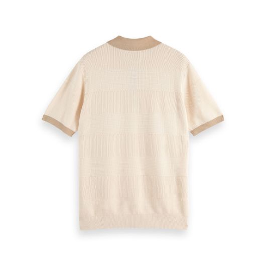 Picture of SCOTCH&SODA MEN'S REGULAR FIT KNITTED TONE ON TONE STRIPED POLO IN LIGHT BEIGE 2