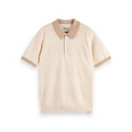 Picture of SCOTCH&SODA MEN'S REGULAR FIT KNITTED TONE ON TONE STRIPED POLO IN LIGHT BEIGE 1