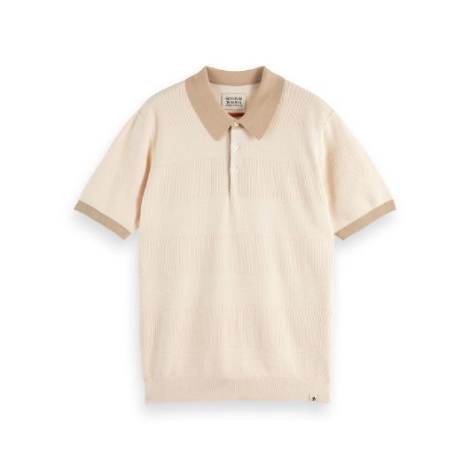 Picture of SCOTCH&SODA MEN'S REGULAR FIT KNITTED TONE ON TONE STRIPED POLO IN LIGHT BEIGE 1