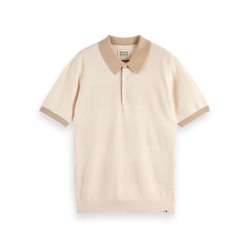 Picture of SCOTCH&SODA MEN'S REGULAR FIT KNITTED TONE ON TONE STRIPED POLO IN LIGHT BEIGE