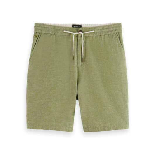 Снимка на SCOTCH&SODA MEN'S SEASONAL CORE - FAVE - COTTON LINEN BERMUDA IN DARK GREEN 1