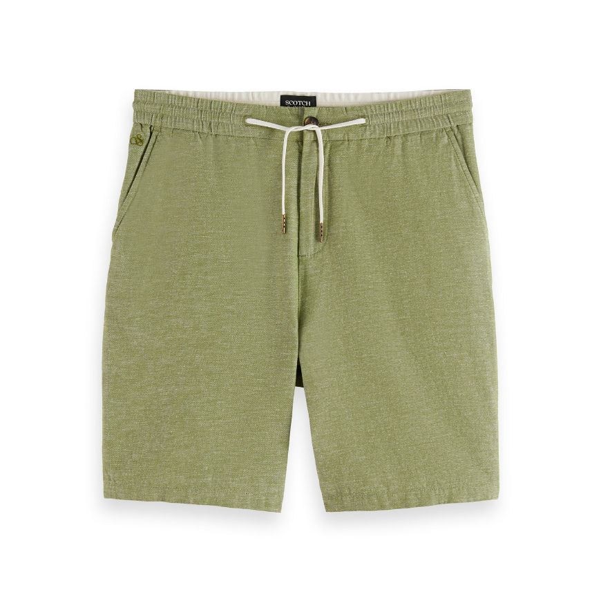 Снимка на SCOTCH&SODA MEN'S SEASONAL CORE - FAVE - COTTON LINEN BERMUDA IN DARK GREEN