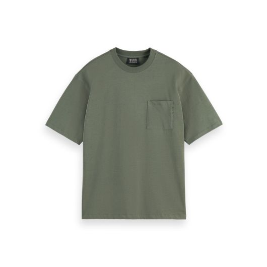 Picture of SCOTCH&SODA MEN'S SEASONAL CORE - LOOSE FIT 3 CROSSES POCKET T-SHIRT IN DARK GREEN 1
