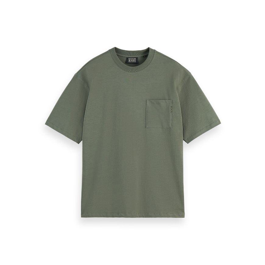 Picture of SCOTCH&SODA MEN'S SEASONAL CORE - LOOSE FIT 3 CROSSES POCKET T-SHIRT IN DARK GREEN