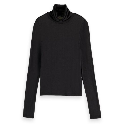 Снимка на SCOTCH&SODA WOMEN'S CORE ROLL UP NECK LONG SLEEVE T-SHIRT IN BLACK