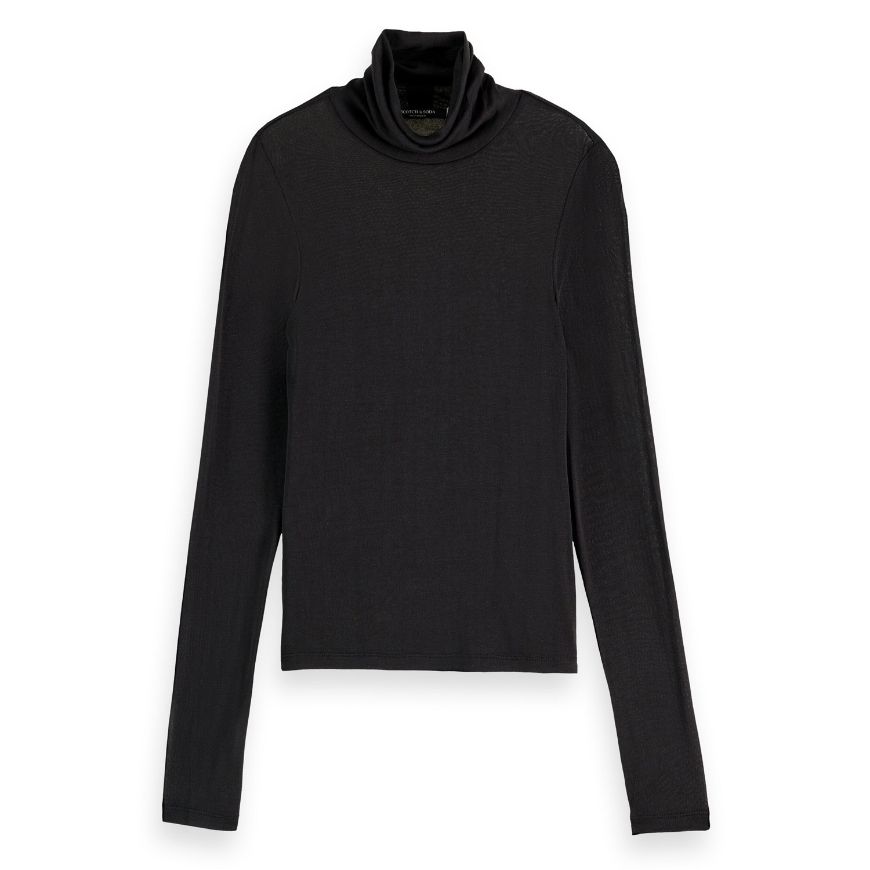 Снимка на SCOTCH&SODA WOMEN'S CORE ROLL UP NECK LONG SLEEVE T-SHIRT IN BLACK