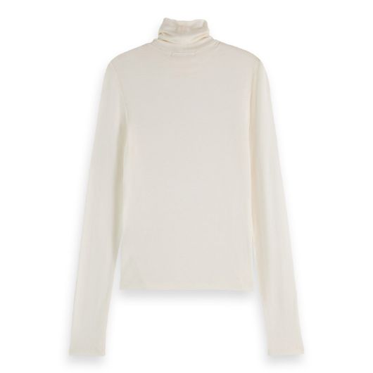 Снимка на SCOTCH&SODA WOMEN'S CORE ROLL UP NECK LONG SLEEVE T-SHIRT IN OFF WHITE