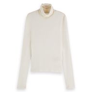 Снимка на SCOTCH&SODA WOMEN'S CORE ROLL UP NECK LONG SLEEVE T-SHIRT IN OFF WHITE 1