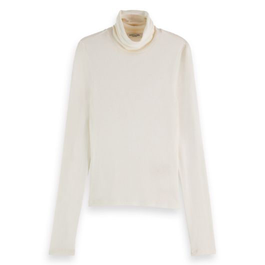 Снимка на SCOTCH&SODA WOMEN'S CORE ROLL UP NECK LONG SLEEVE T-SHIRT IN OFF WHITE