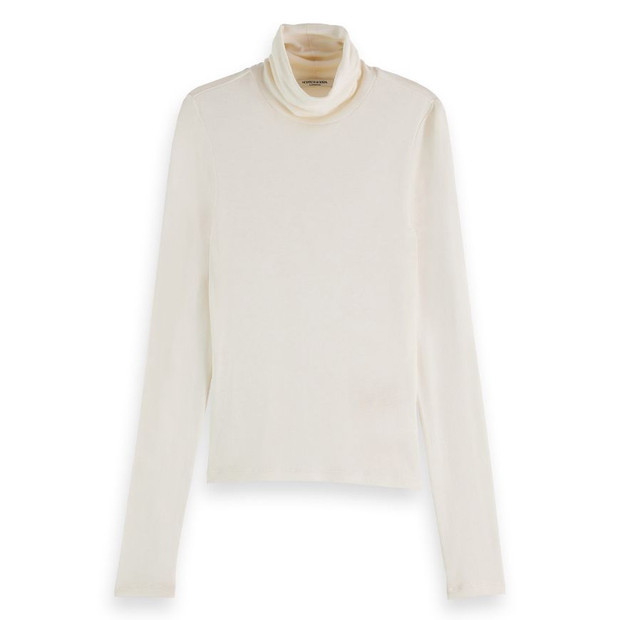 Снимка на SCOTCH&SODA WOMEN'S CORE ROLL UP NECK LONG SLEEVE T-SHIRT IN OFF WHITE