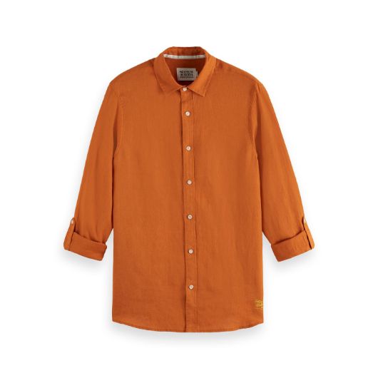 Снимка на SCOTCH&SODA MEN'S SEASONAL CORE - REGULAR FIT LINEN SHIRT IN MEDIUM RED