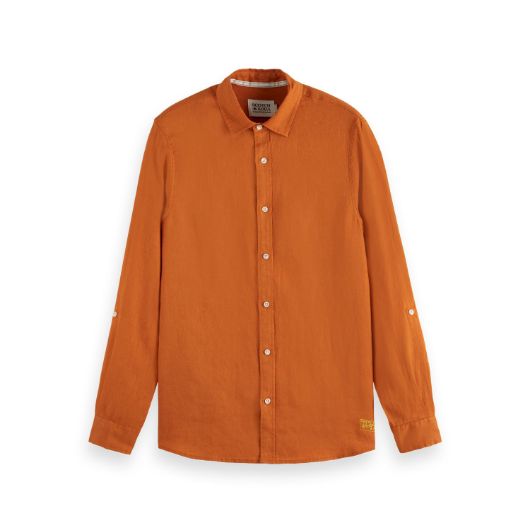 Снимка на SCOTCH&SODA MEN'S SEASONAL CORE - REGULAR FIT LINEN SHIRT IN MEDIUM RED