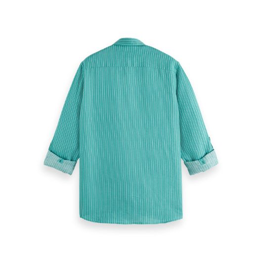 Снимка на SCOTCH&SODA MEN'S SEASONAL CORE - REGULAR FIT STRIPED LINEN SHIRT IN DARK GREEN