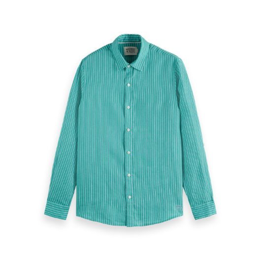 Снимка на SCOTCH&SODA MEN'S SEASONAL CORE - REGULAR FIT STRIPED LINEN SHIRT IN DARK GREEN