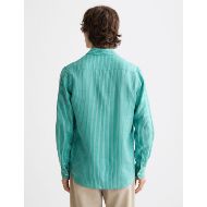 Снимка на SCOTCH&SODA MEN'S SEASONAL CORE - REGULAR FIT STRIPED LINEN SHIRT IN DARK GREEN 7