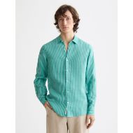Снимка на SCOTCH&SODA MEN'S SEASONAL CORE - REGULAR FIT STRIPED LINEN SHIRT IN DARK GREEN 6