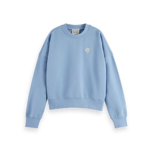 Снимка на SCOTCH&SODA WOMEN'S EMBROIDERED LOGO RELAXED FIT SWEATSHIRT IN FADED DENIM