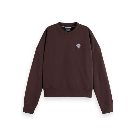 Снимка на SCOTCH&SODA WOMEN'S EMBROIDERED LOGO RELAXED FIT SWEATSHIRT IN CHOCOLATE PLUM