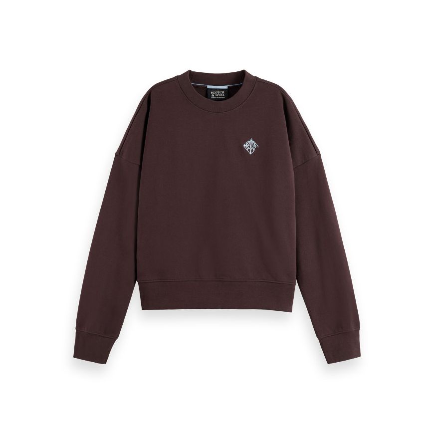 Снимка на SCOTCH&SODA WOMEN'S EMBROIDERED LOGO RELAXED FIT SWEATSHIRT IN CHOCOLATE PLUM