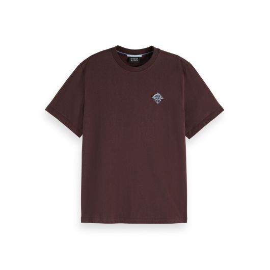 Снимка на SCOTCH&SODA WOMEN'S REGULAR FIT T-SHIRT WITH CHEST ARTWORK IN CHOCOLATE PLUM