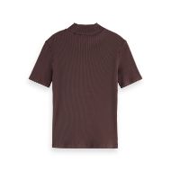 Снимка на SCOTCH&SODA WOMEN'S MOCK NECK RIB T-SHIRT IN CHOCOLATE PLUM 2