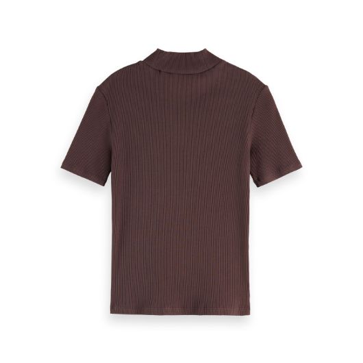 Снимка на SCOTCH&SODA WOMEN'S MOCK NECK RIB T-SHIRT IN CHOCOLATE PLUM