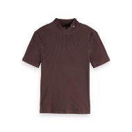 Снимка на SCOTCH&SODA WOMEN'S MOCK NECK RIB T-SHIRT IN CHOCOLATE PLUM 1