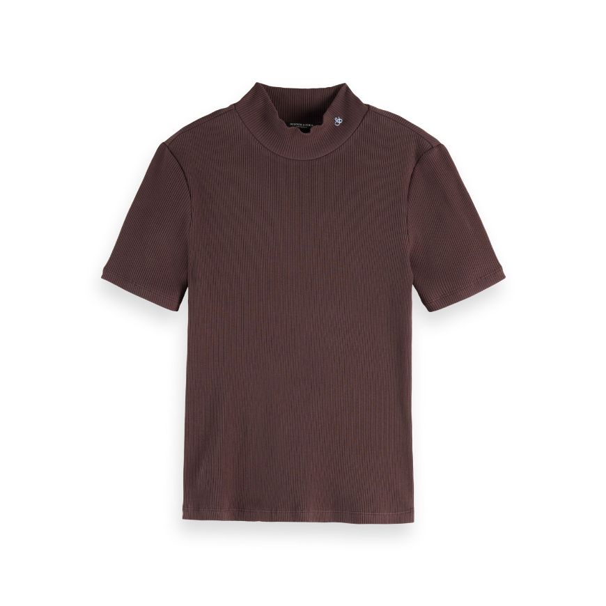 Снимка на SCOTCH&SODA WOMEN'S MOCK NECK RIB T-SHIRT IN CHOCOLATE PLUM