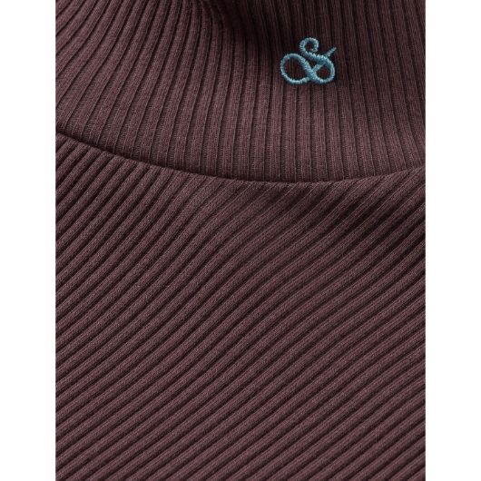 Снимка на SCOTCH&SODA WOMEN'S MOCK NECK RIB T-SHIRT IN CHOCOLATE PLUM