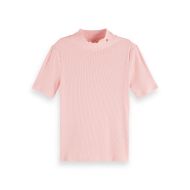 Снимка на SCOTCH&SODA WOMEN'S MOCK NECK RIB T-SHIRT IN BARELY THERE 1