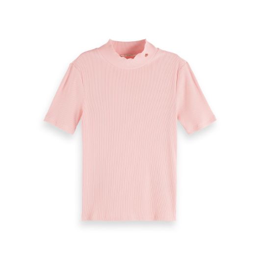 Снимка на SCOTCH&SODA WOMEN'S MOCK NECK RIB T-SHIRT IN BARELY THERE