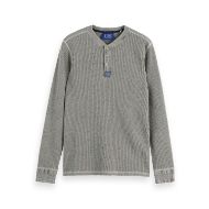 Снимка на SCOTCH&SODA MEN'S DENIM WASHED LONG SLEEVE HENLEY WITH CHAMBRAY DETAILS IN GREY 1