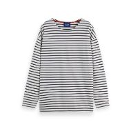 Снимка на SCOTCH&SODA MEN'S DENIM WASHED LONG SLEEVE BRETON TEE IN WHITE 1