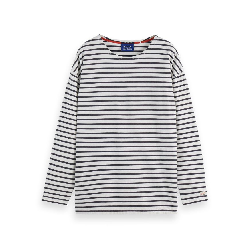 Снимка на SCOTCH&SODA MEN'S DENIM WASHED LONG SLEEVE BRETON TEE IN WHITE