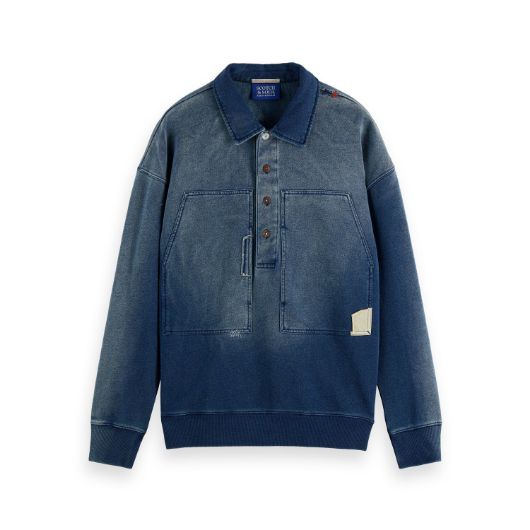 Показвай детайлите за SCOTCH&SODA MEN'S WORKED OUT POPOVER SWEAT IN WASHED INDIGO IN NAVY 1 - FanPoint Снимка на SCOTCH&SODA MEN'S WORKED OUT POPOVER SWEAT IN WASHED INDIGO IN NAVY 1