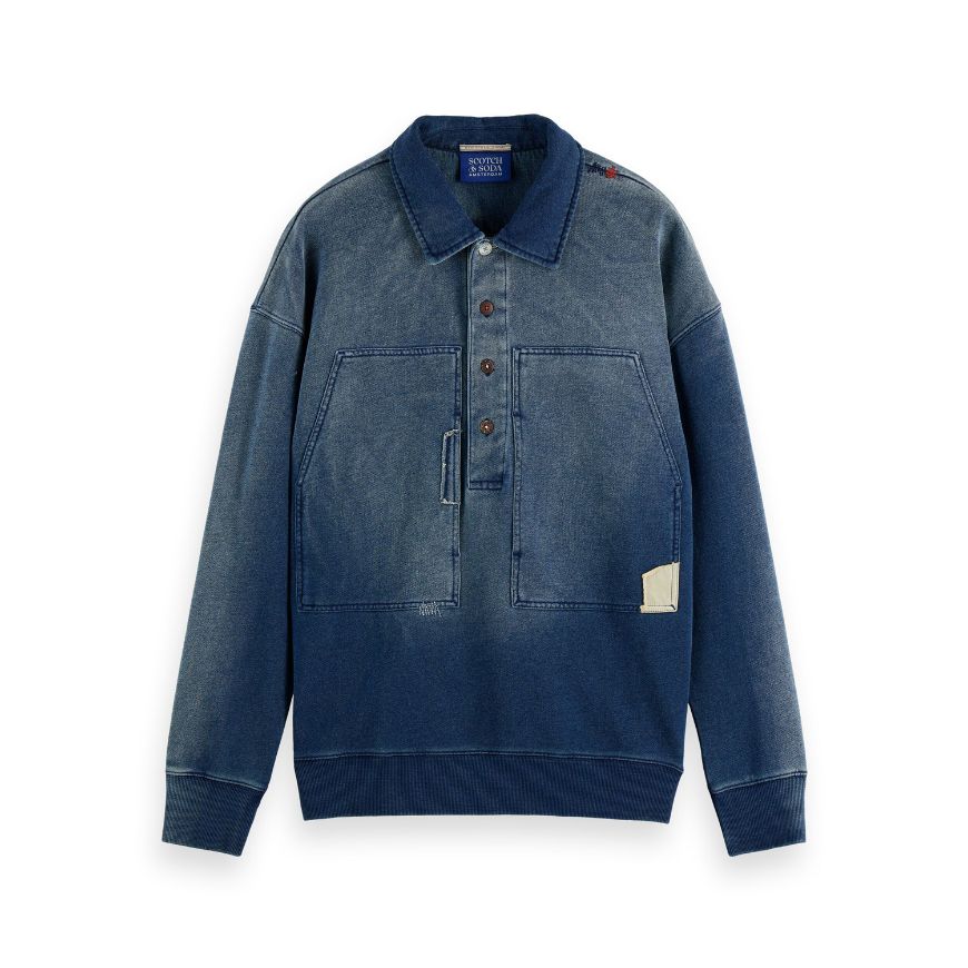 Снимка на SCOTCH&SODA MEN'S WORKED OUT POPOVER SWEAT IN WASHED INDIGO IN NAVY