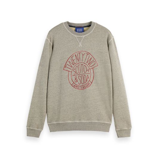 Показвай детайлите за SCOTCH&SODA MEN'S DENIM WASHED ARTWORK SWEATSHIRT IN MEDIUM GREY 1 - FanPoint Снимка на SCOTCH&SODA MEN'S DENIM WASHED ARTWORK SWEATSHIRT IN MEDIUM GREY 1