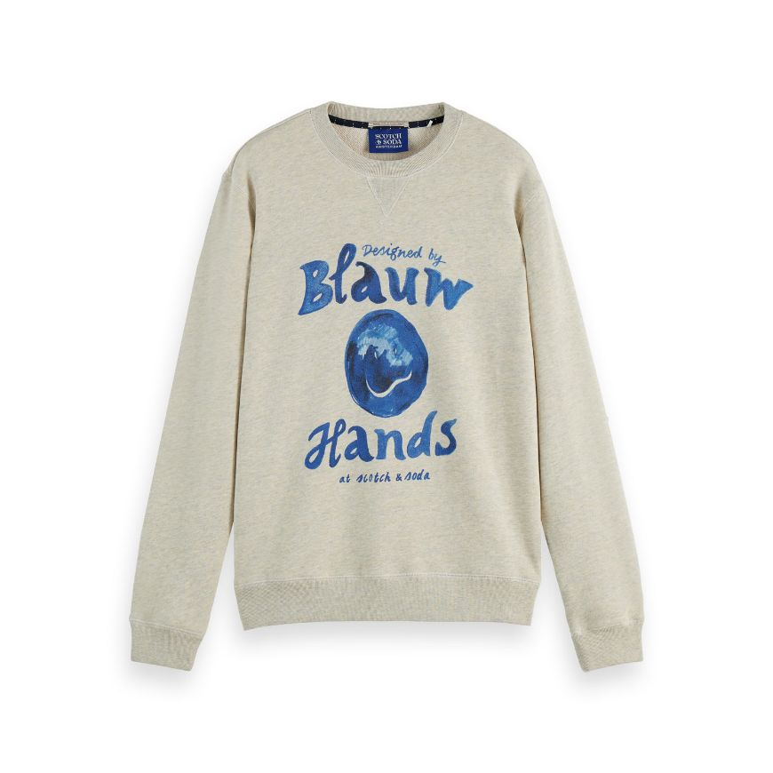 Снимка на SCOTCH&SODA MEN'S DENIM WASHED ARTWORK SWEATSHIRT IN LIGHT BEIGE