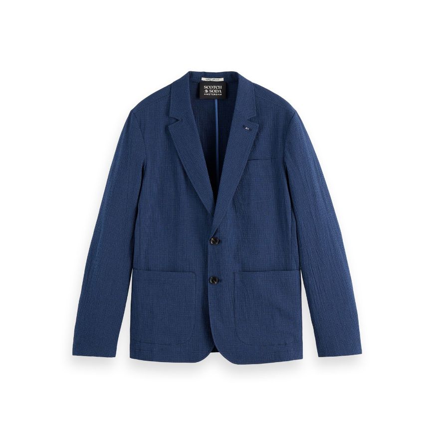 Снимка на SCOTCH&SODA MEN'S REGULAR FIT UNCONSTRUCTED COTTON-BLEND SEERSUCKER BLAZER IN NAVY