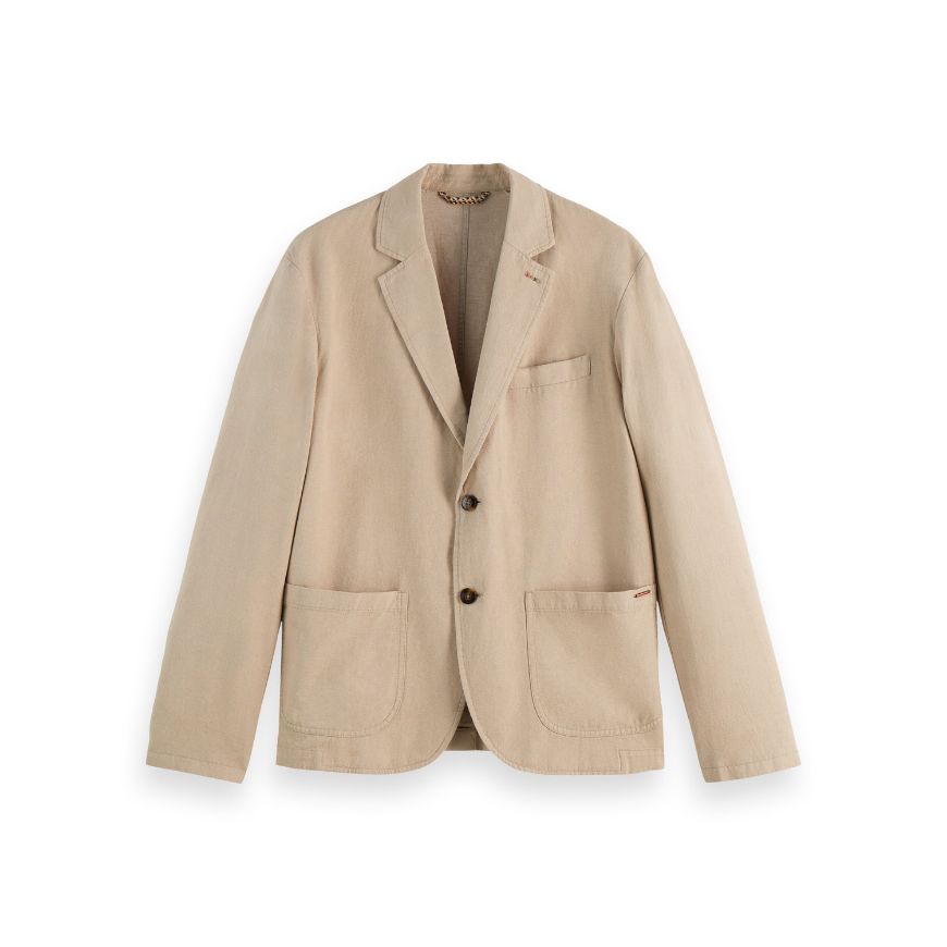Снимка на SCOTCH&SODA MEN'S RELAXED FIT COTTON LINEN TWILL 2-BUTTON BLAZER IN LIGHT BEIGE