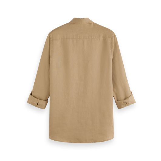 Show details for SCOTCH&SODA MEN'S SEASONAL CORE - REGULAR FIT LINEN SHIRT IN MEDIUM BEIGE 2 - FanPoint Picture of SCOTCH&SODA MEN'S SEASONAL CORE - REGULAR FIT LINEN SHIRT IN MEDIUM BEIGE 2