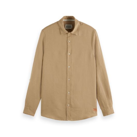 Show details for SCOTCH&SODA MEN'S SEASONAL CORE - REGULAR FIT LINEN SHIRT IN MEDIUM BEIGE 3 - FanPoint Picture of SCOTCH&SODA MEN'S SEASONAL CORE - REGULAR FIT LINEN SHIRT IN MEDIUM BEIGE 3