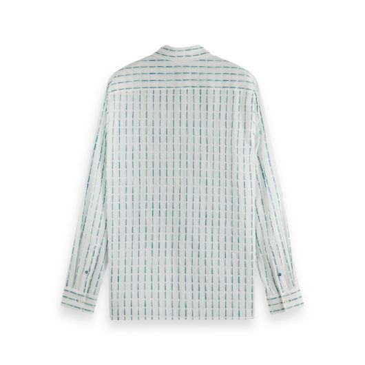 Show details for SCOTCH&SODA MEN'S STRIPED COTTON-VOILE SHIRT IN WHITE/BLUE GREEN STRIPES 2 - FanPoint Picture of SCOTCH&SODA MEN'S STRIPED COTTON-VOILE SHIRT IN WHITE/BLUE GREEN STRIPES 2