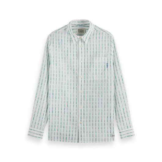 Show details for SCOTCH&SODA MEN'S STRIPED COTTON-VOILE SHIRT IN WHITE/BLUE GREEN STRIPES 1 - FanPoint Picture of SCOTCH&SODA MEN'S STRIPED COTTON-VOILE SHIRT IN WHITE/BLUE GREEN STRIPES 1