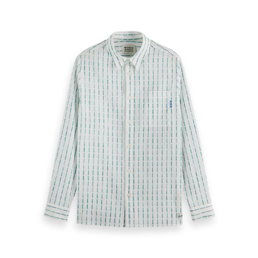 Снимка на SCOTCH&SODA MEN'S STRIPED COTTON-VOILE SHIRT IN WHITE/BLUE GREEN STRIPES